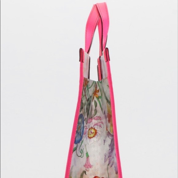 Gucci Tote Bag In Translucent Flora Print with Pink Trim - Picture 2 of 12